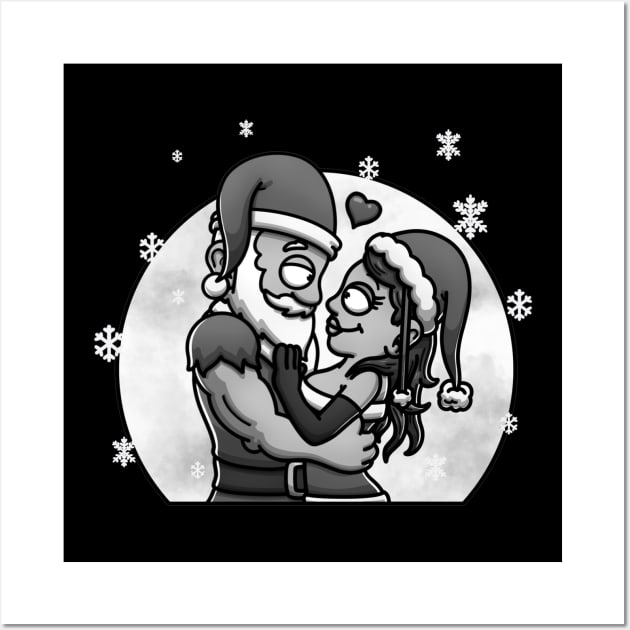 Romantic Young Santa - And Mrs. Claus Black And White Edition Wall Art by TheMaskedTooner